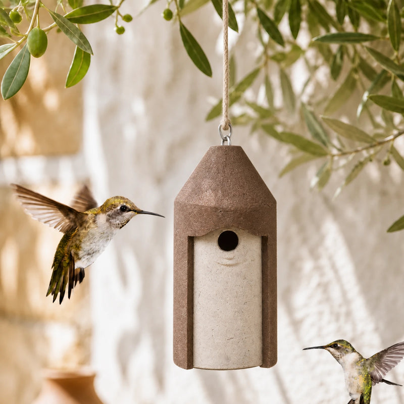 Birdhouse colourful in wood concrete