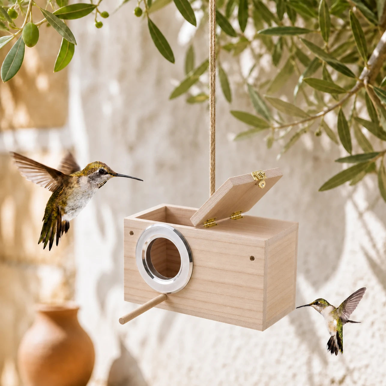 Birdhouse in wood beige size 24,7 × 13 × 13 cm
