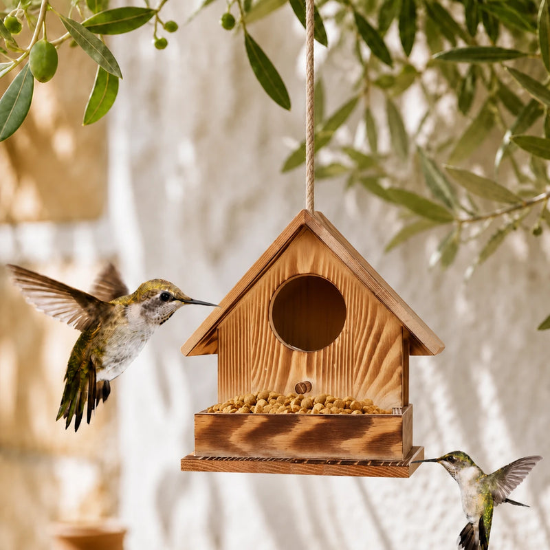 Birdhouse observation in wood red size 17,2 × 17,2 × 17,2 cm