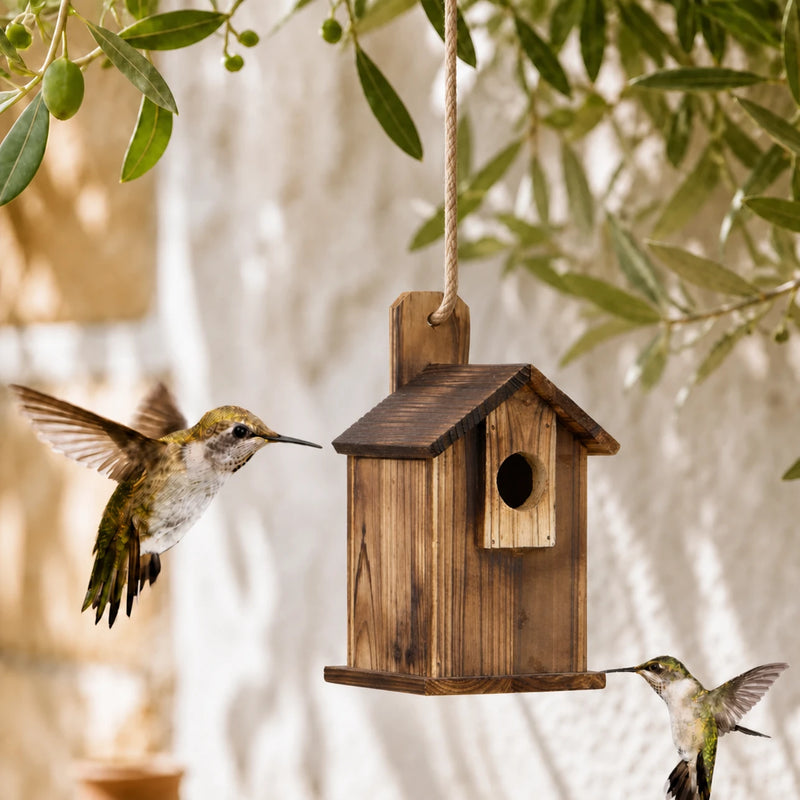 Birdhouse in fir brown size 24,5 × 13 × 13 cm