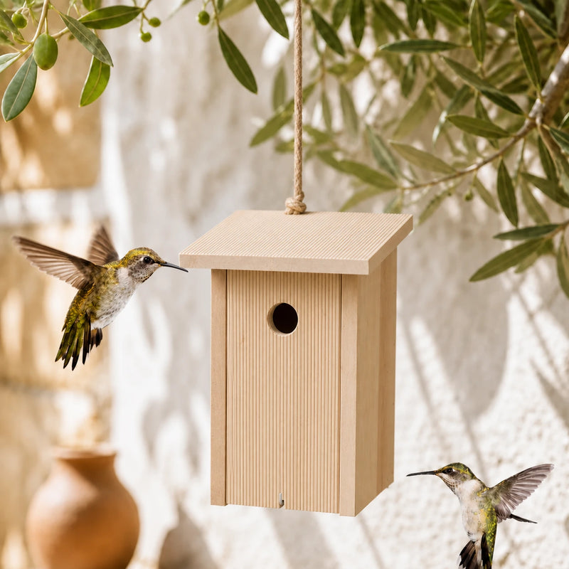 Birdhouse in wood light with front grooved