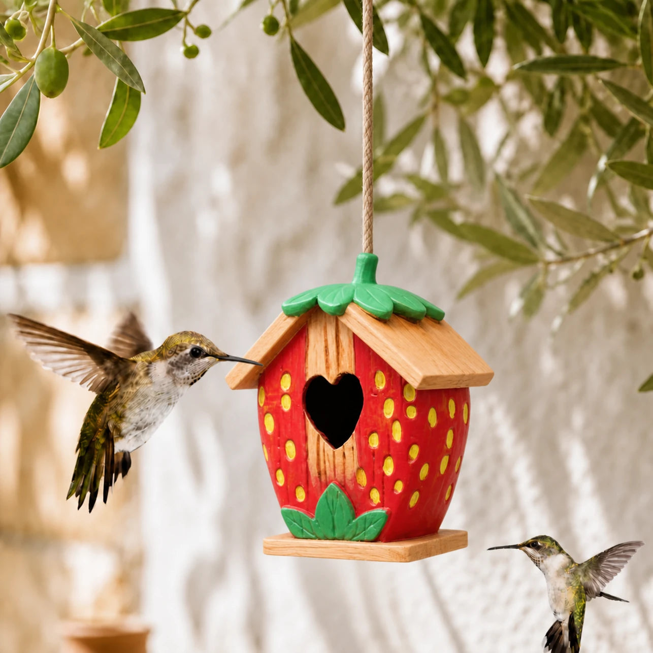 Birdhouse handcrafted red size 13,5 × 17 cm