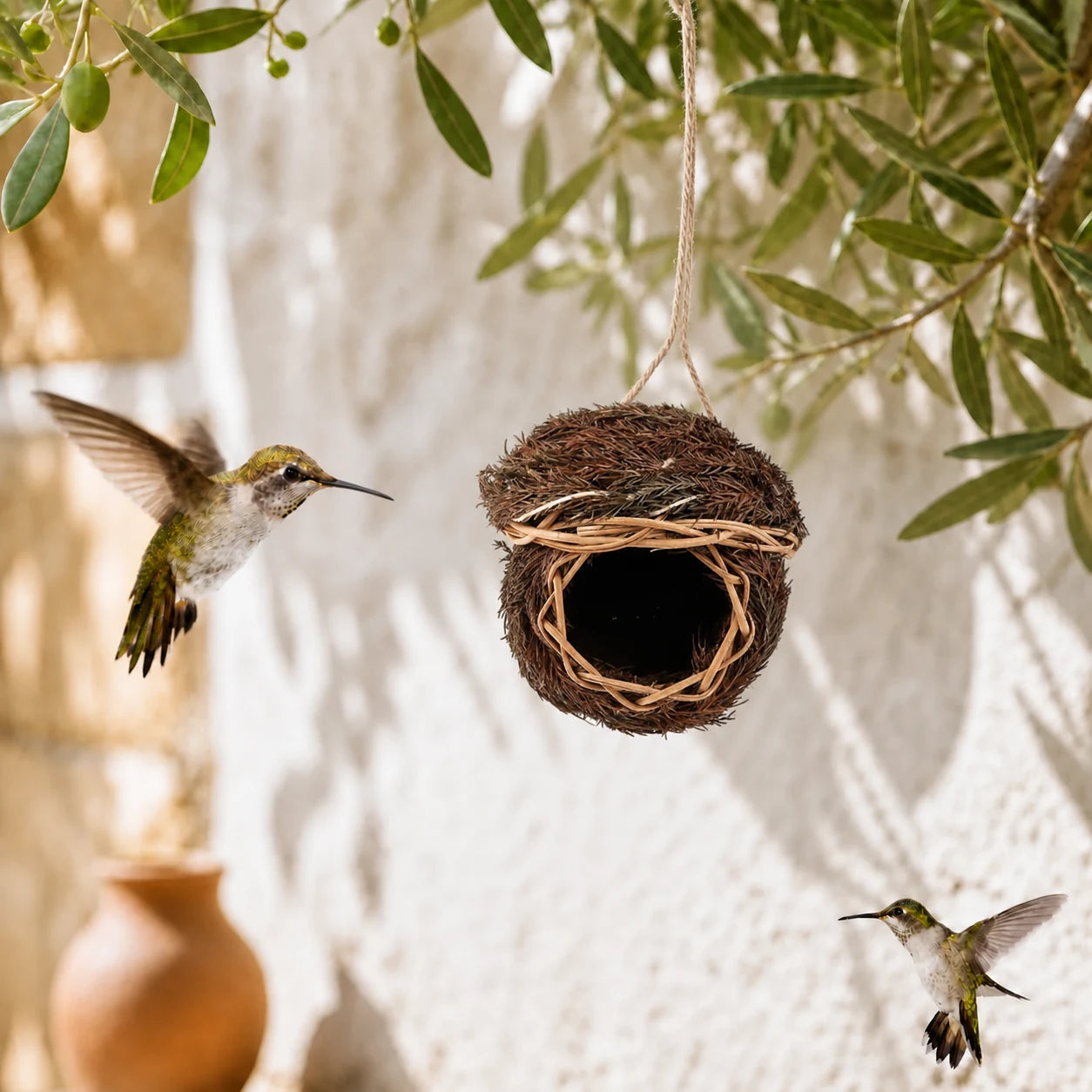 Birdhouse round in grass natural woven