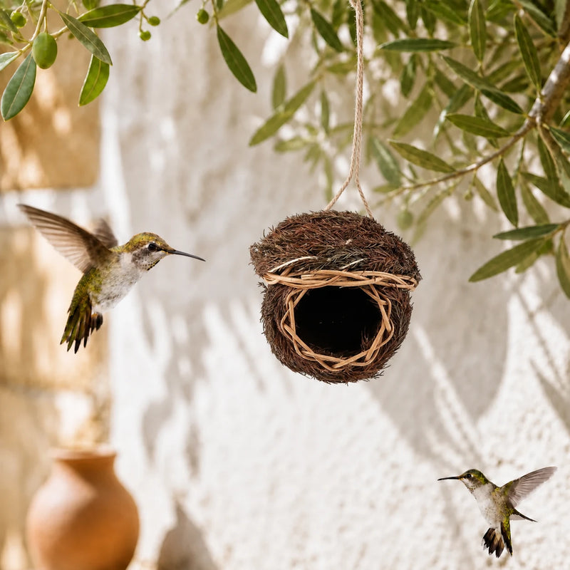 Birdhouse round in grass natural woven