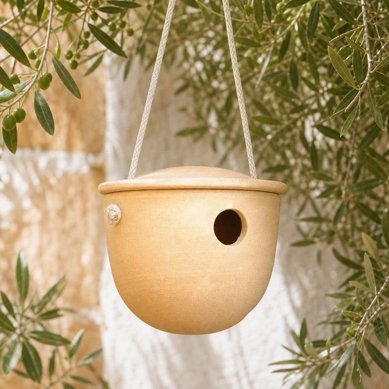 Birdhouse in ceramic with rope