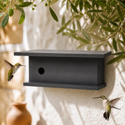 Birdhouse horizontal with roof black and entrance round
