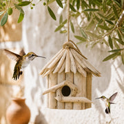 Birdhouse hanging in wood beige size 20 × 17 × 24 cm