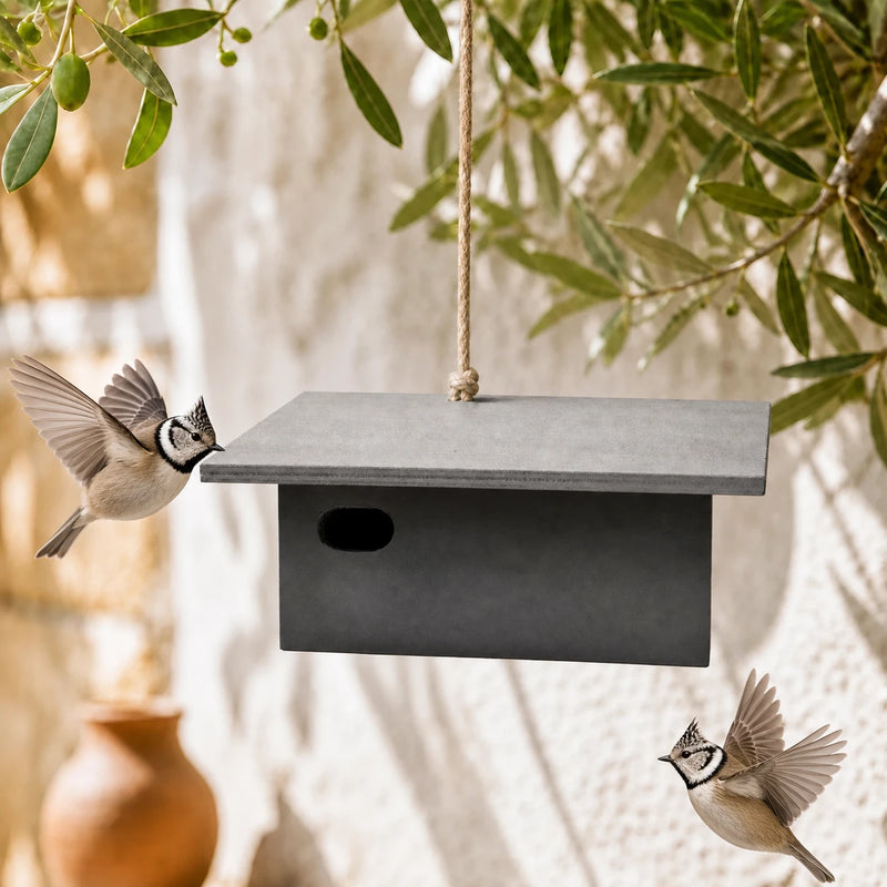 Birdhouse horizontal with roof black and entrance oval