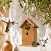 Birdhouse handcrafted in wood brown size 44 × 44 × 33 mm