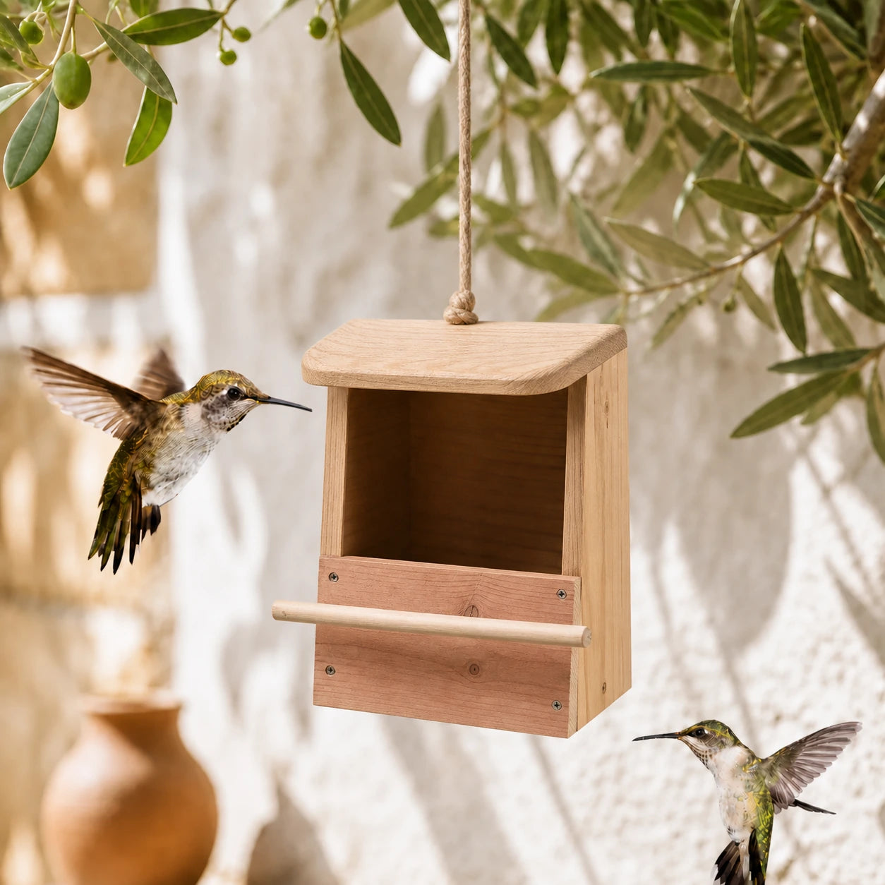 Birdhouse open in wood with holder camera