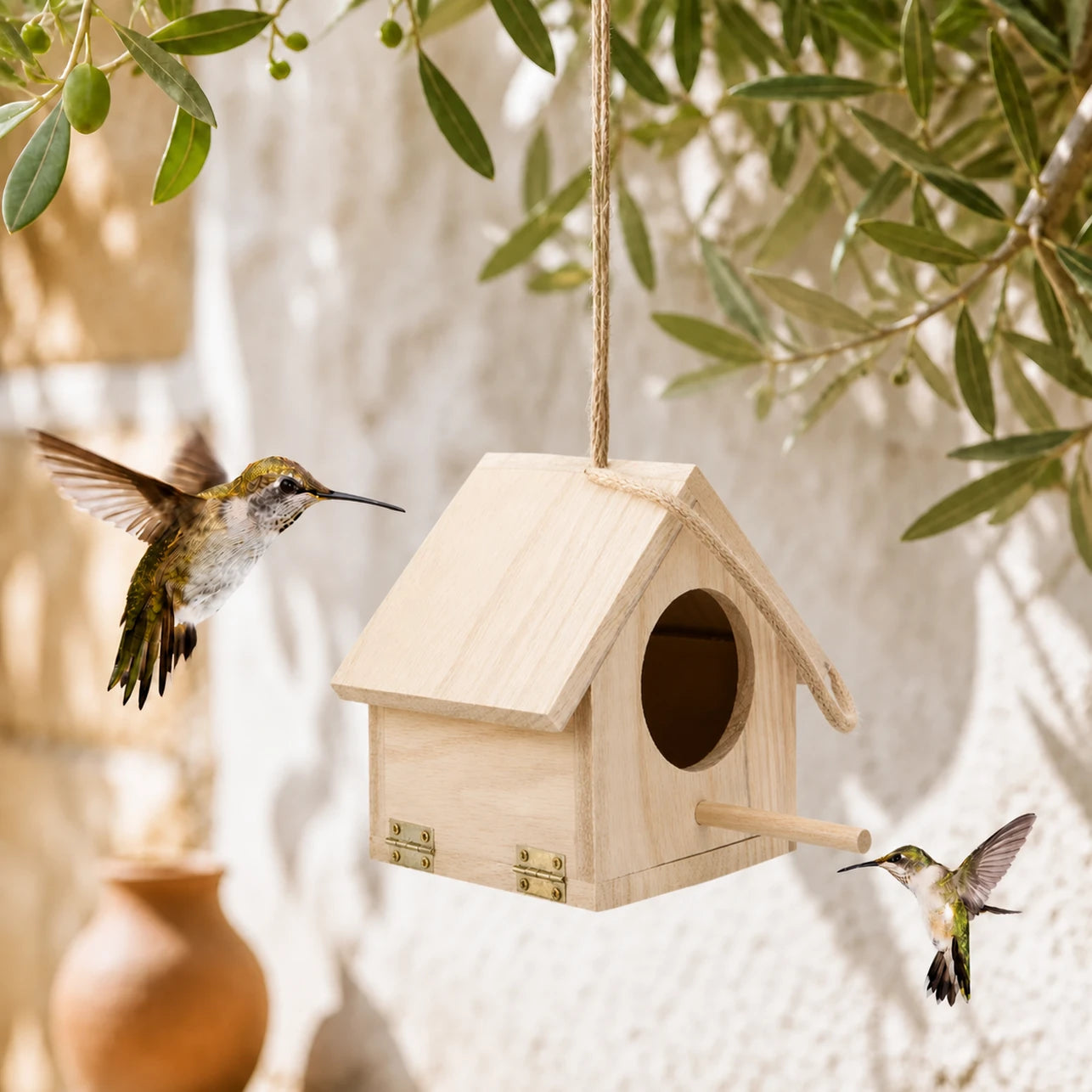 Birdhouse hanging in pine natural size 15,5 × 12 × 14,5 cm