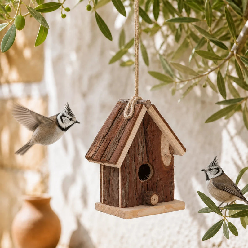 Birdhouse hanging in fir size 14,6 × 12,4 × 8 cm