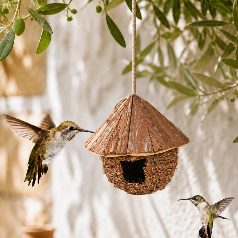 Birdhouse in willow brown size 28 × 28 × 28 cm