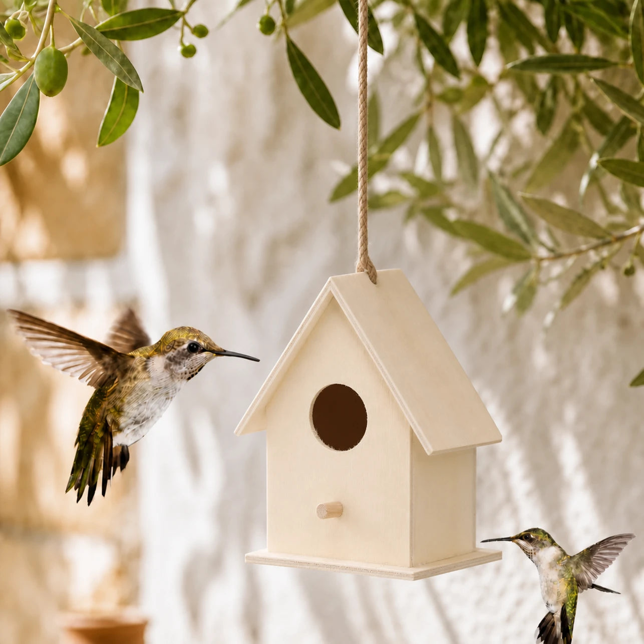 Birdhouse in wood light with double entrance