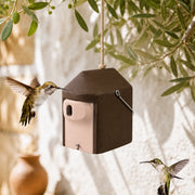 Birdhouse cubic in wood concrete with entrance tunnel 27 mm