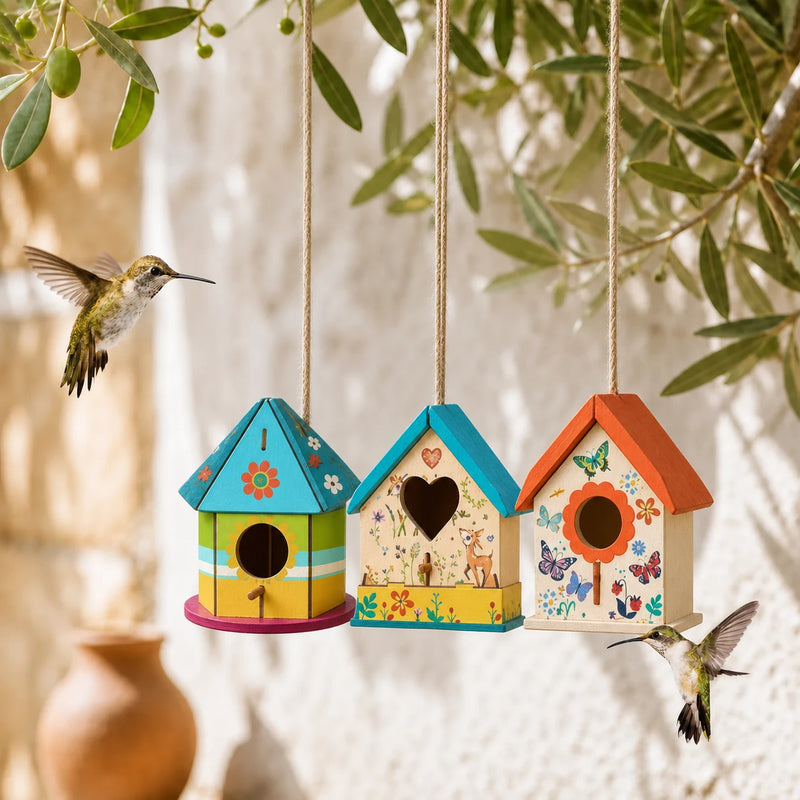 Set of 3 birdhouses in wood