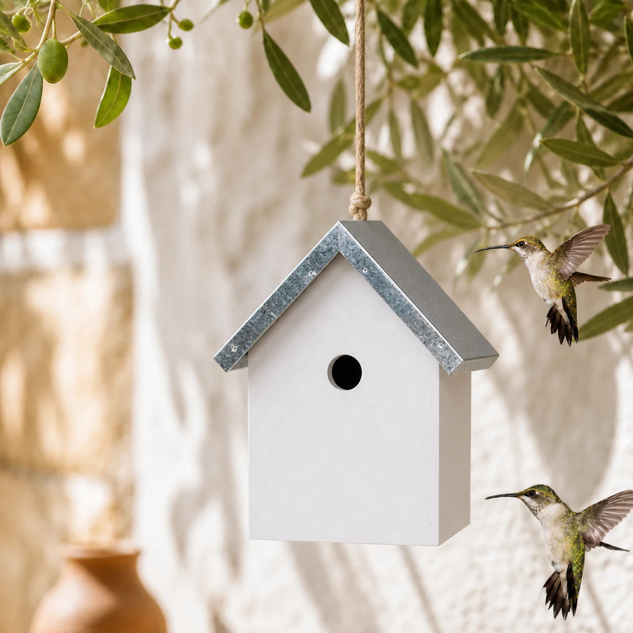 Birdhouse white with zinc roof double slope