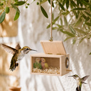 Birdhouse in wood beige size 12 × 12 × 19,5 cm