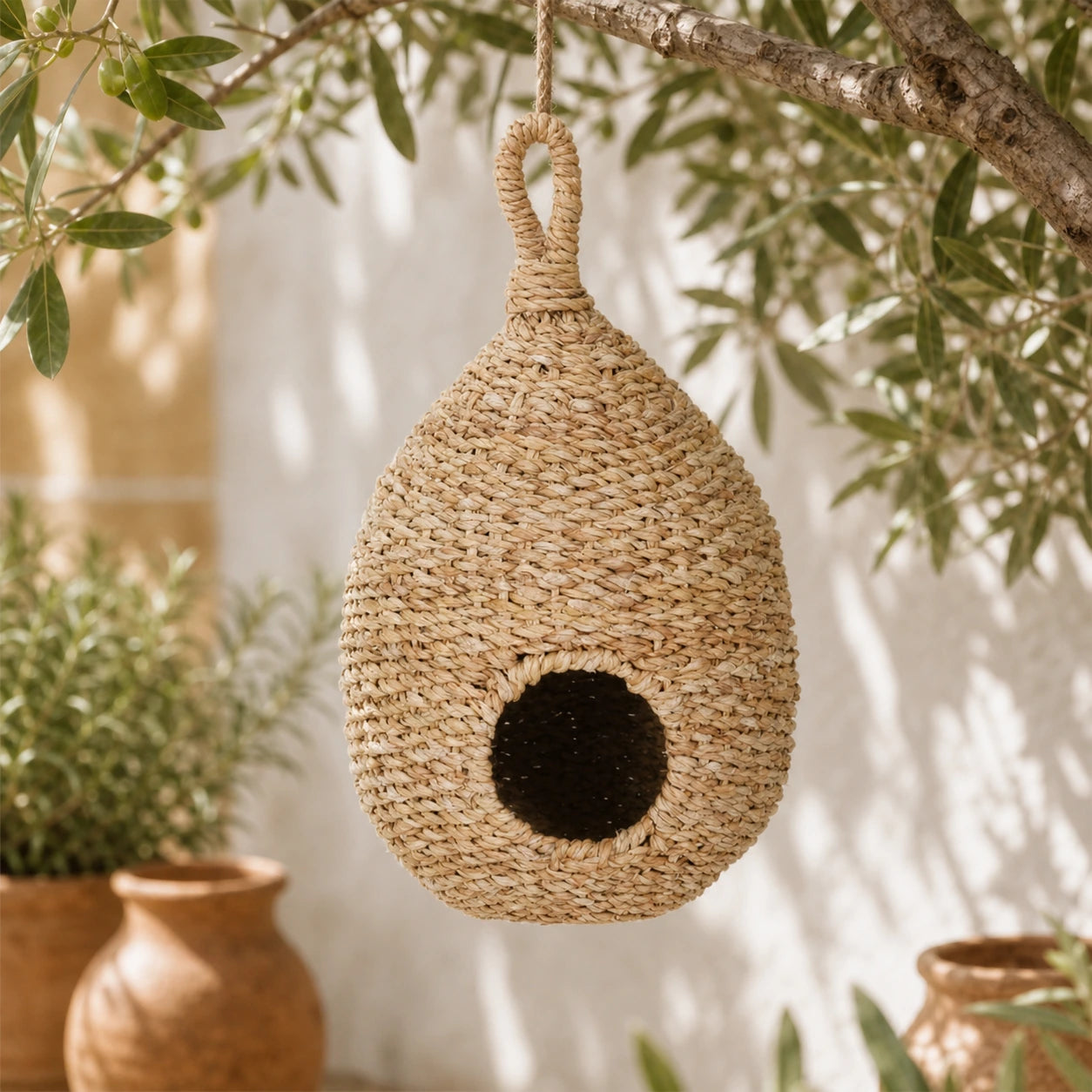 Birdhouse in rush woven
