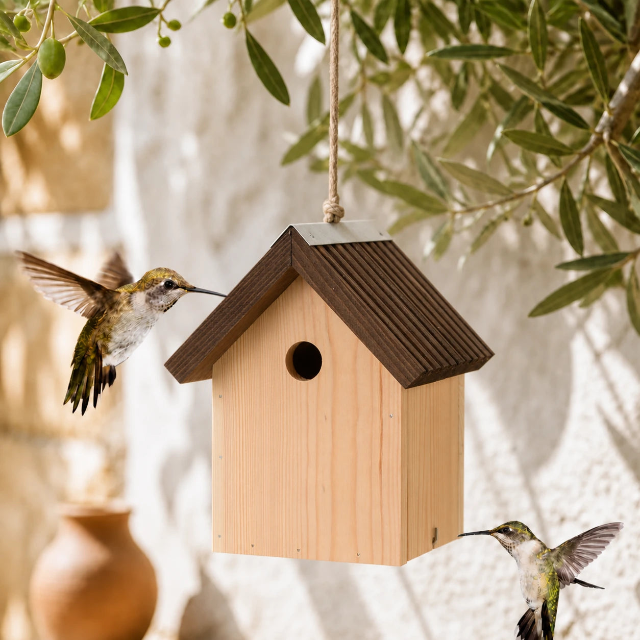 Birdhouse in wood with roof groove 27 mm