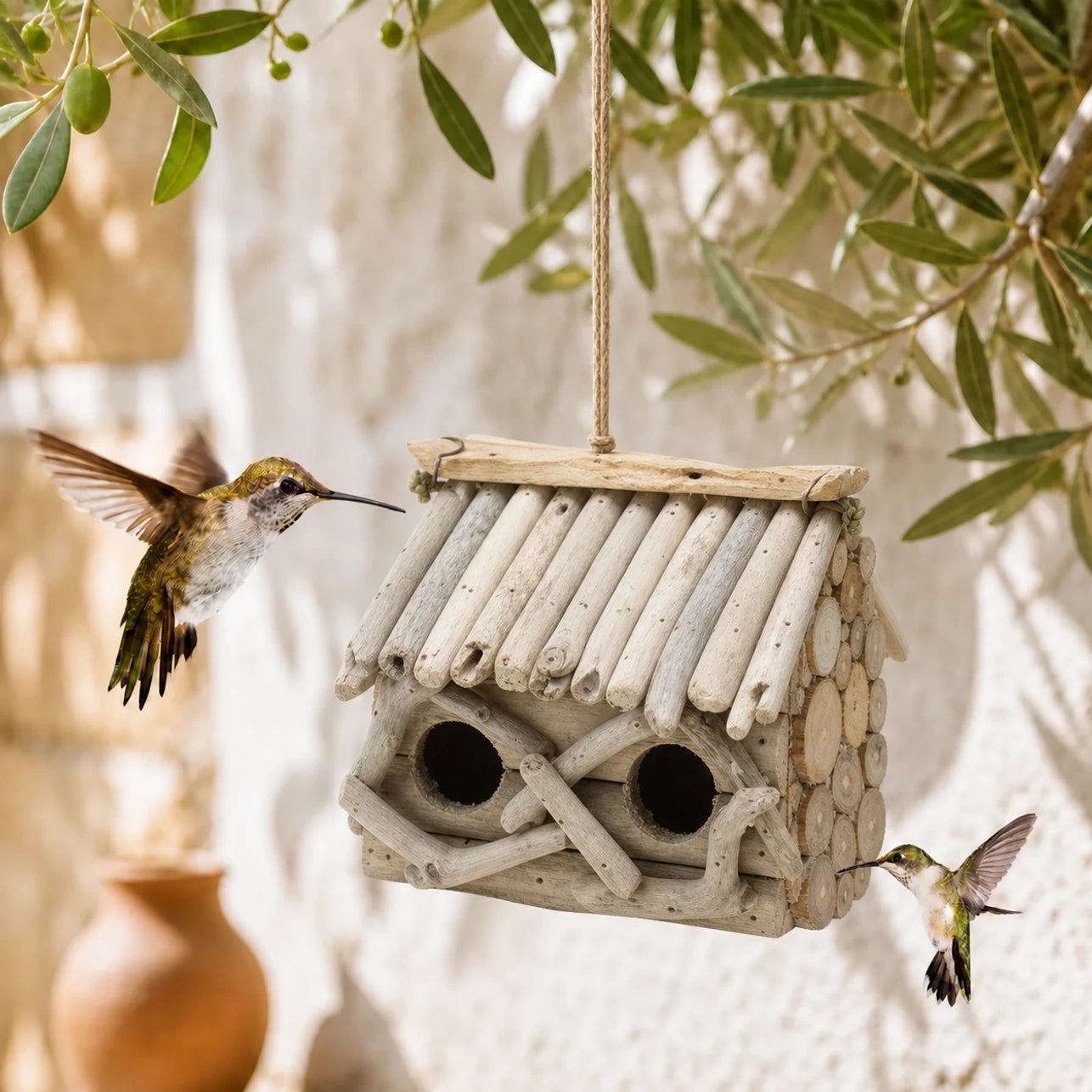 Birdhouse rustic in logs with double entrance