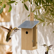 Birdhouse observation in wood with zinc roof blue size 22 × 17 × 39 cm