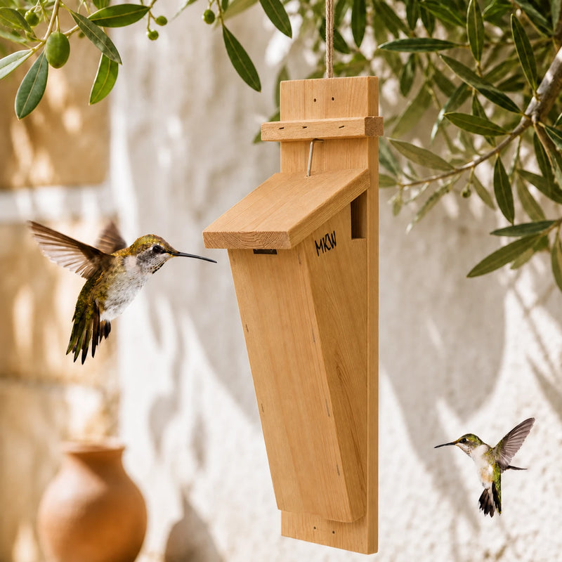 Birdhouse vertical in wood with front sloping