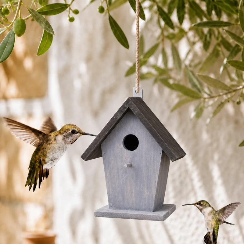 Birdhouse style retro in wood grey size 18,5 × 15 × 23 cm