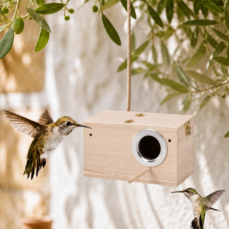 Birdhouse in wood light with entrance reinforced and perch