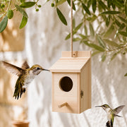 Birdhouse hanging in wood beige size 15 × 15 × 22 cm