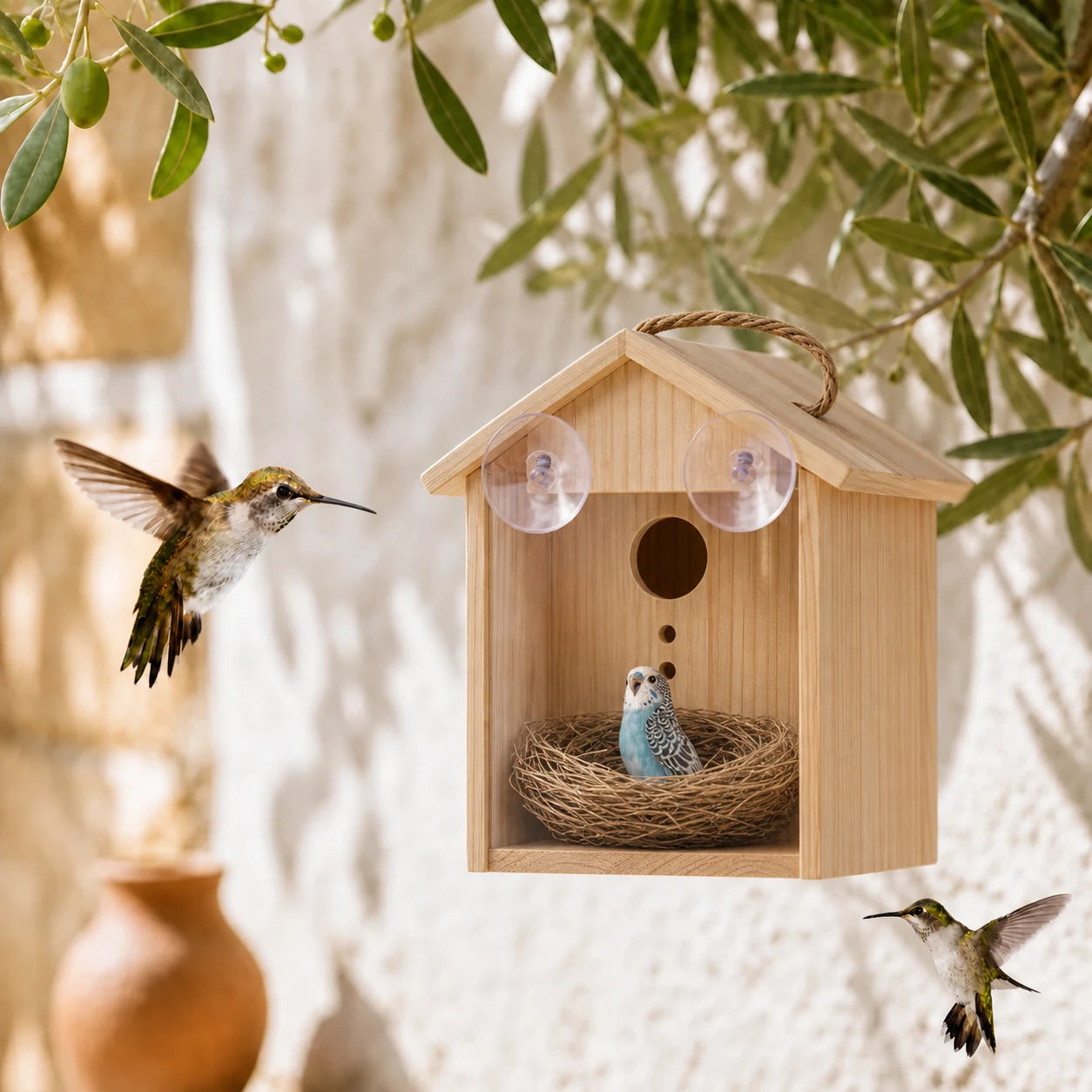 Birdhouse of observation with window and suction-cups
