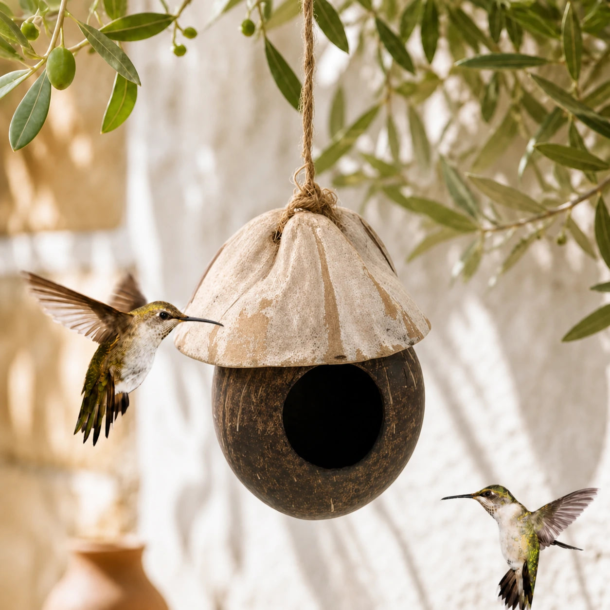 Birdhouse in coconut shell
