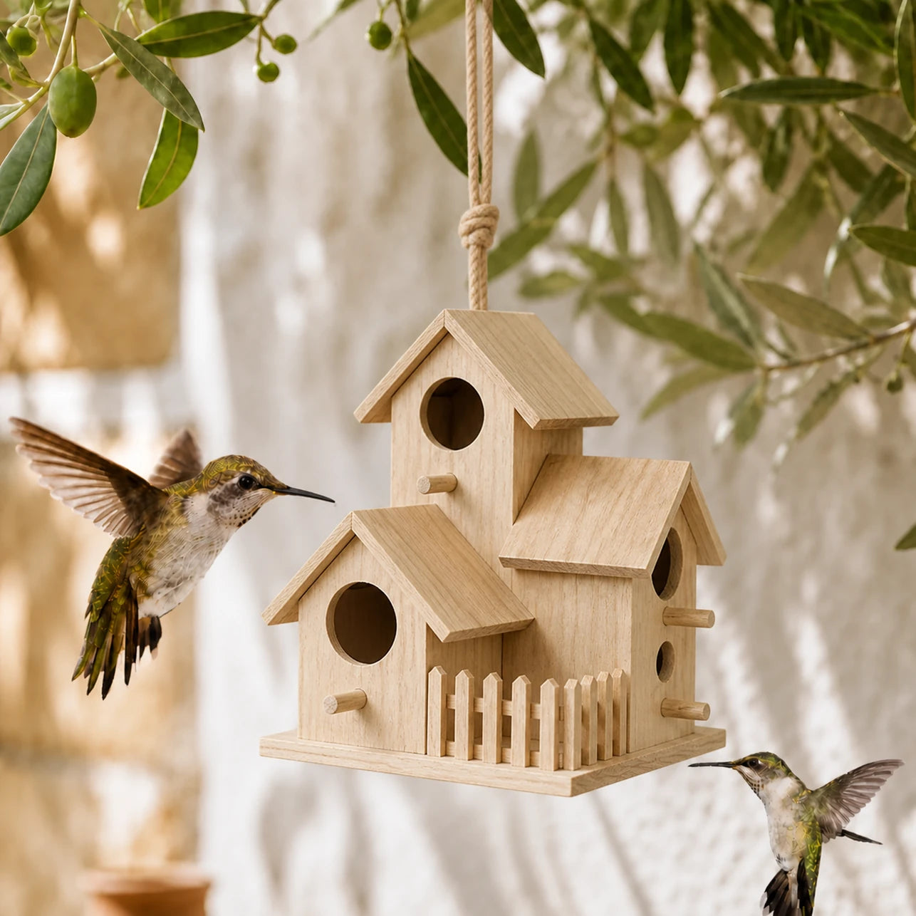 Set of 3 birdhouses in wood size 20 × 17 × 17 cm