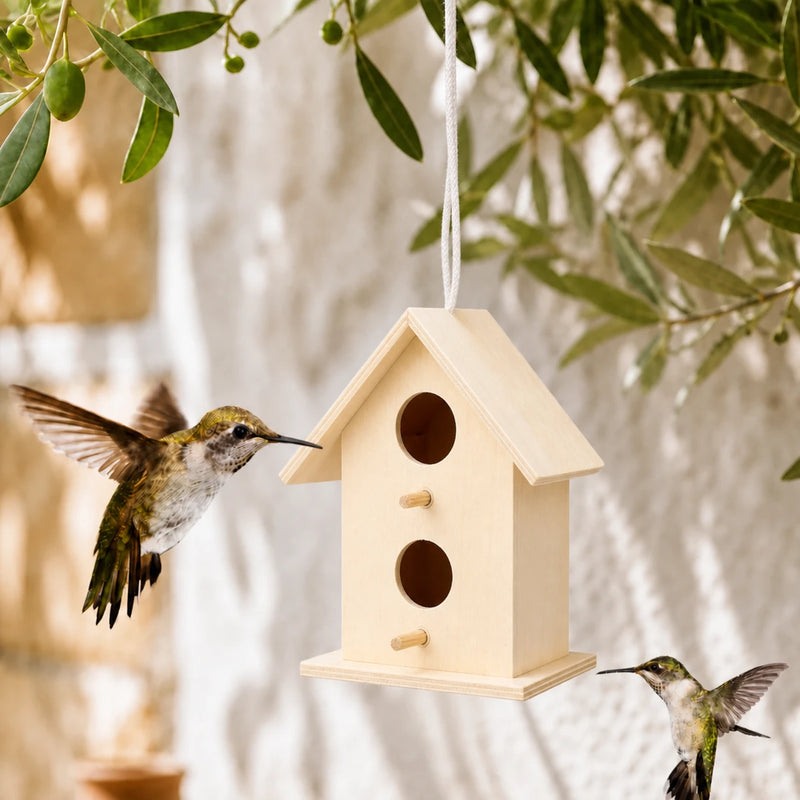 Birdhouse in wood light with two entrances stacked