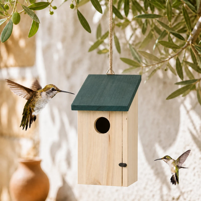 Birdhouse in fir with green roof size 22 × 14 × 15 cm