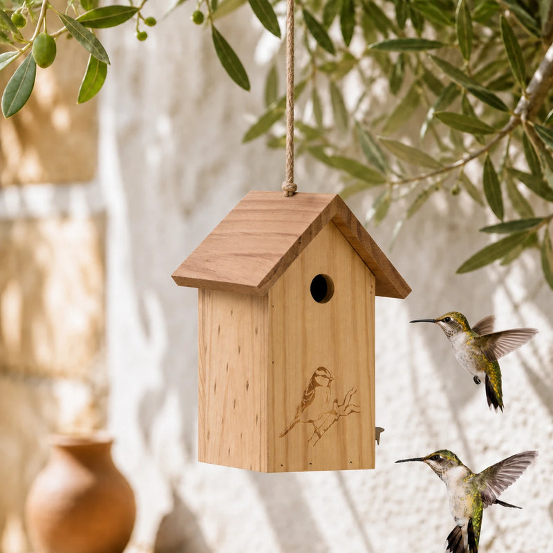 Birdhouse engraved with entrance 27 mm
