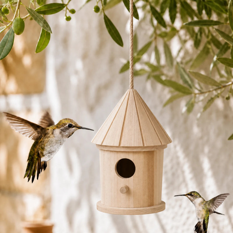 Birdhouse wall-mounted in wood beige size 20 × 20 × 32 cm