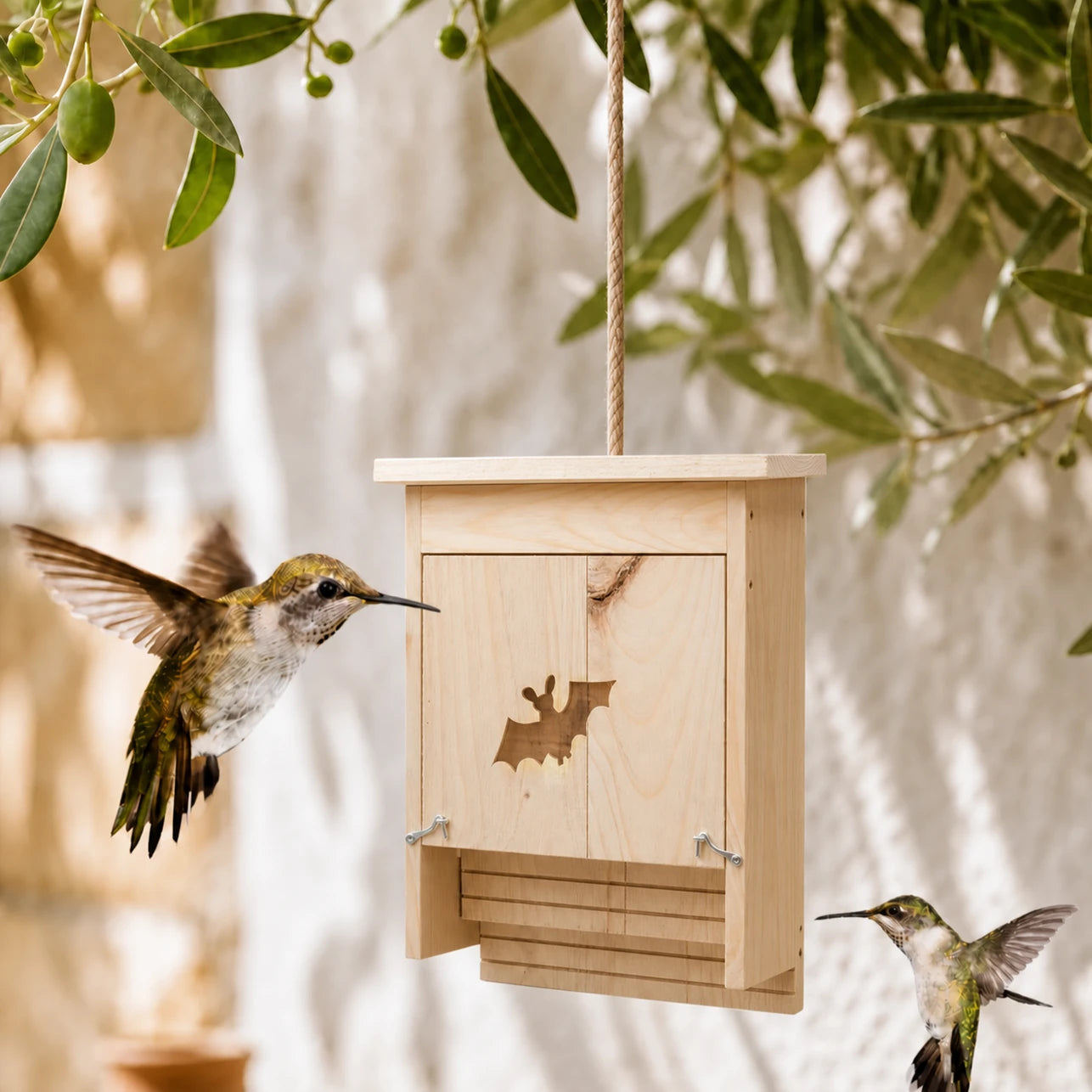Birdhouse vertical in wood with front cut-out