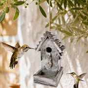 Birdhouse in wood grey size 14 × 13 × 24 cm
