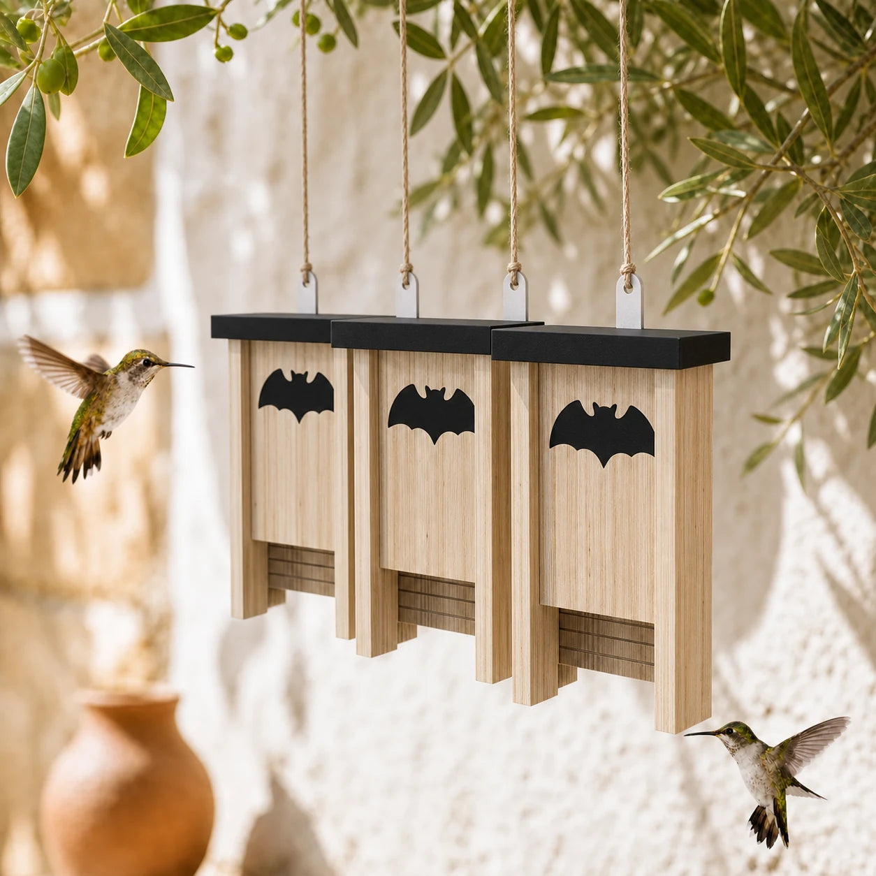 Set of 3 birdhouses with bats