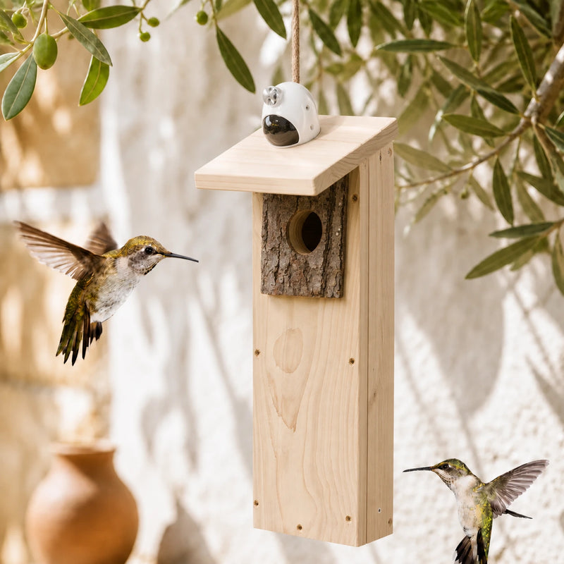 Birdhouse connected vertical with front in bark