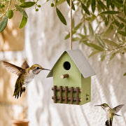 Birdhouse in wood green size 22,2 × 15 × 20 cm