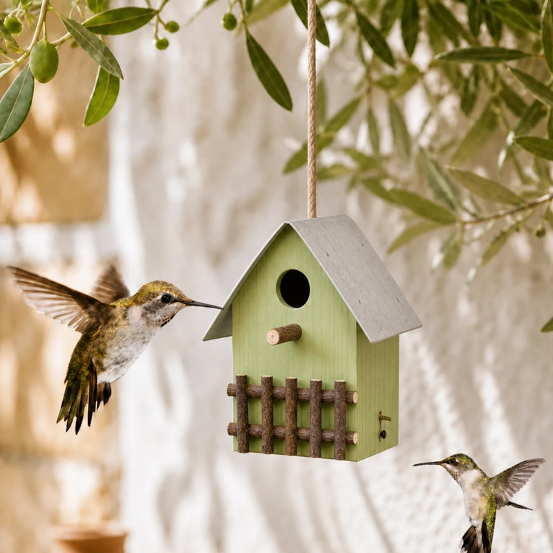 Birdhouse in wood green size 22,2 × 15 × 20 cm