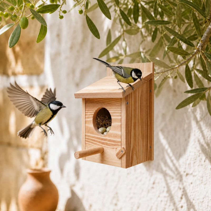 Birdhouse in wood with entrance of 60 mm