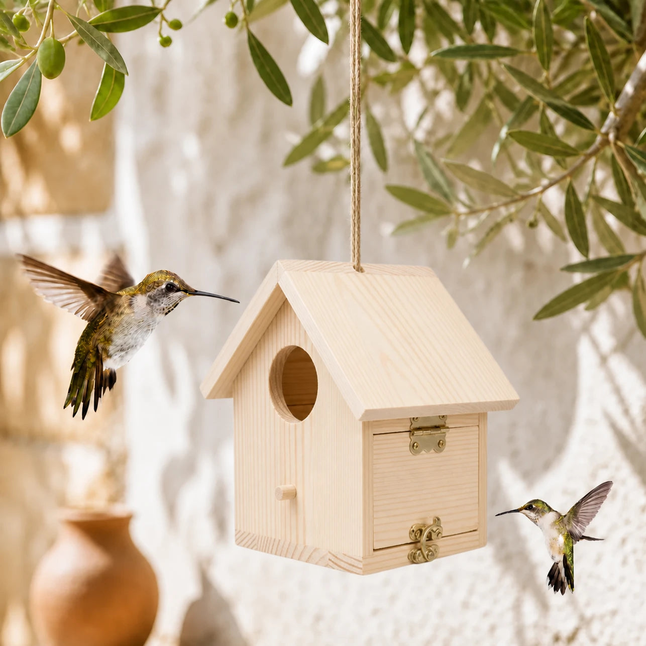 Birdhouse observation in wood beige size 14,7 × 13 × 15,8 cm