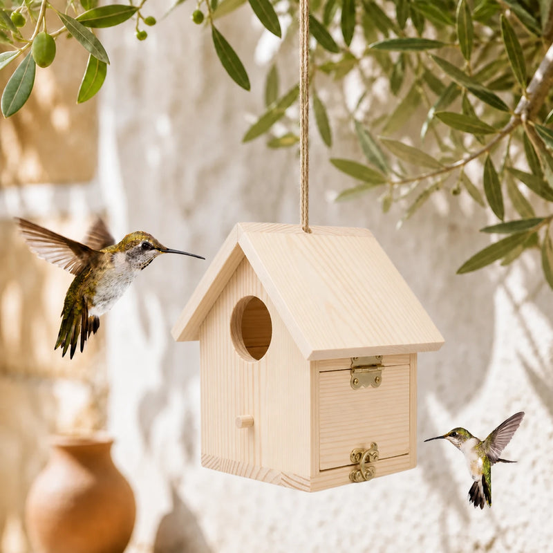 Birdhouse observation in wood beige size 14,7 × 13 × 15,8 cm