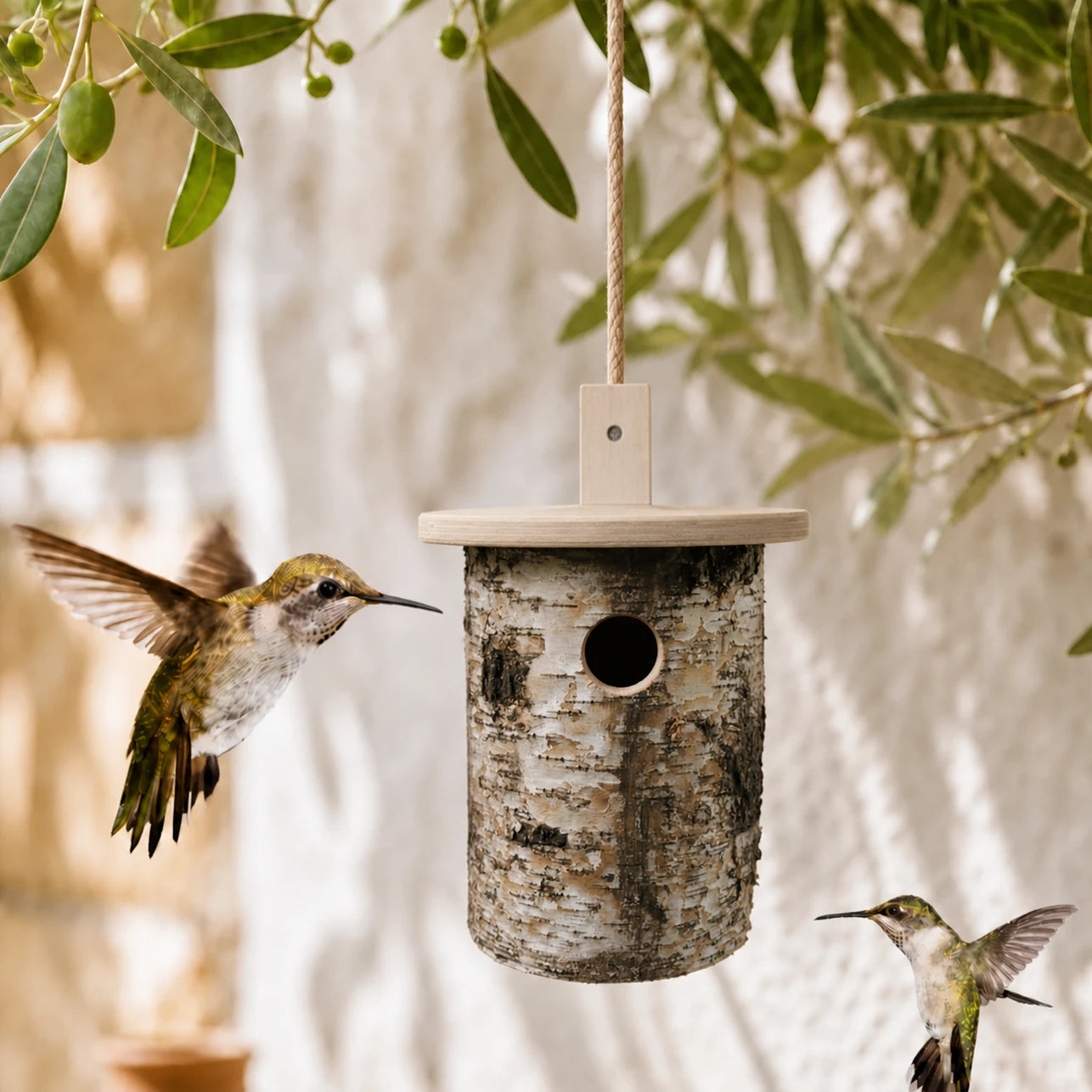Birdhouse in birch brown size 16 × 17 × 25 cm