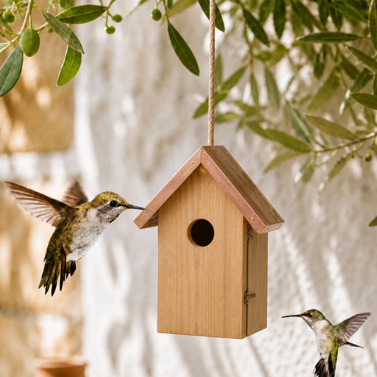 Birdhouse with copper roof brown