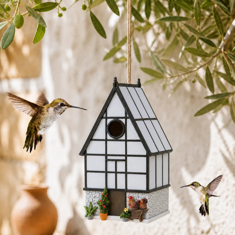 Birdhouse decorative with front with timber-framed