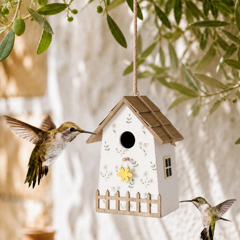 Birdhouse in wood white size 15 × 12 × 22 cm